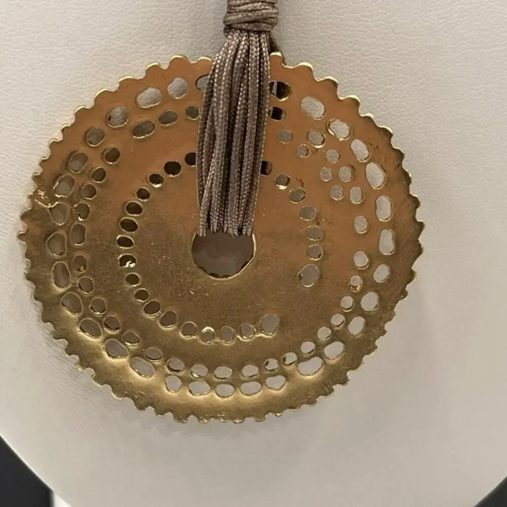 Chico’s‎ MultiStrand Tan Corded Round Brushed Good Medallion Pendant Necklace